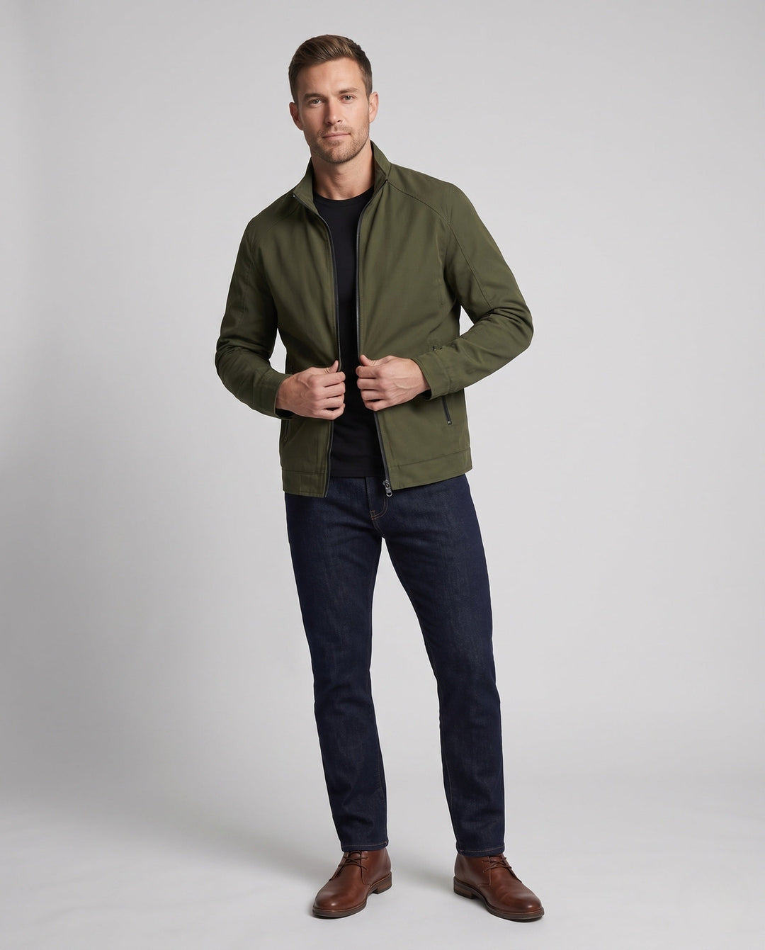 Men's Casual Canvas Blouson with Stand Collar, Zip Pockets and Warming Fleece Lining Hudson & Parker