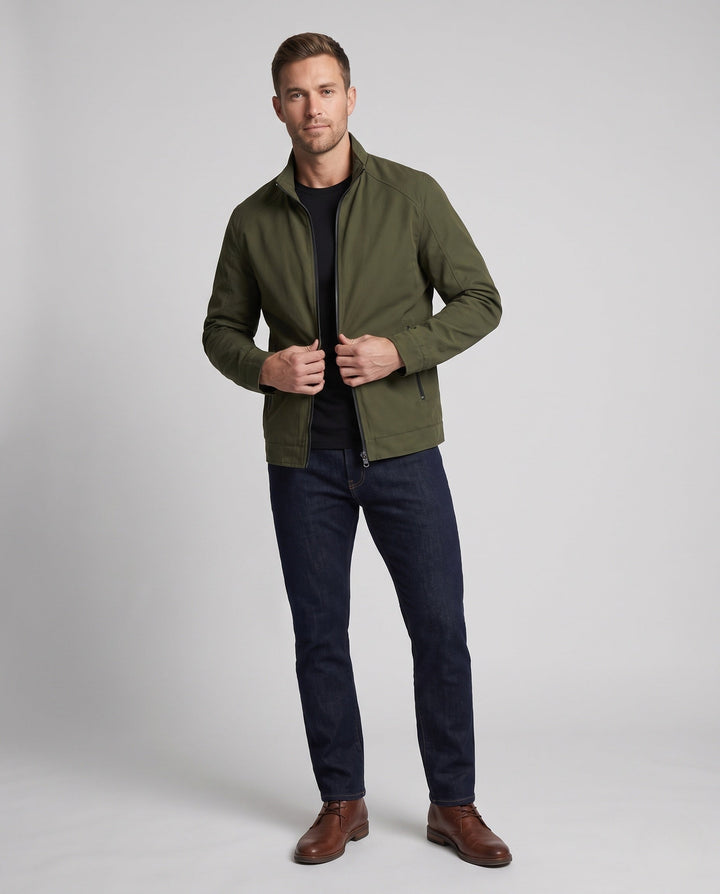 Men's Casual Canvas Blouson with Stand Collar, Zip Pockets and Warming Fleece Lining Hudson & Parker