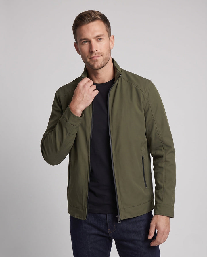 Men's Casual Canvas Blouson with Stand Collar, Zip Pockets and Warming Fleece Lining Hudson & Parker