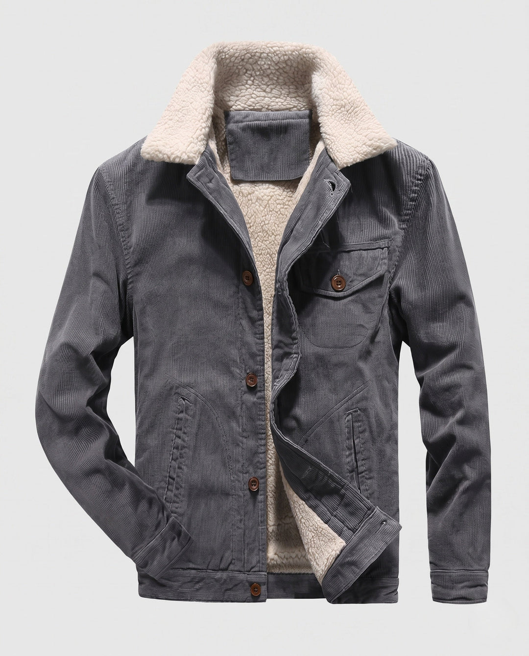 Men's cord jacket in trucker style with all-over Sherpa lining and teddy collar Hudson & Parker