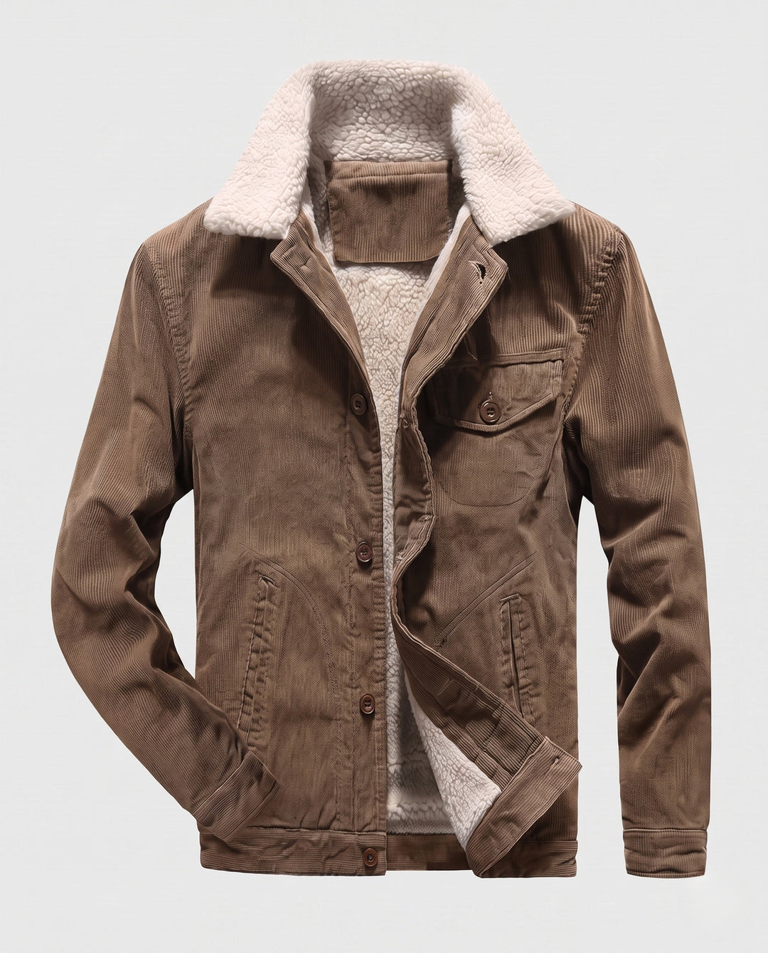 Men's cord jacket in trucker style with all-over Sherpa lining and teddy collar Hudson & Parker