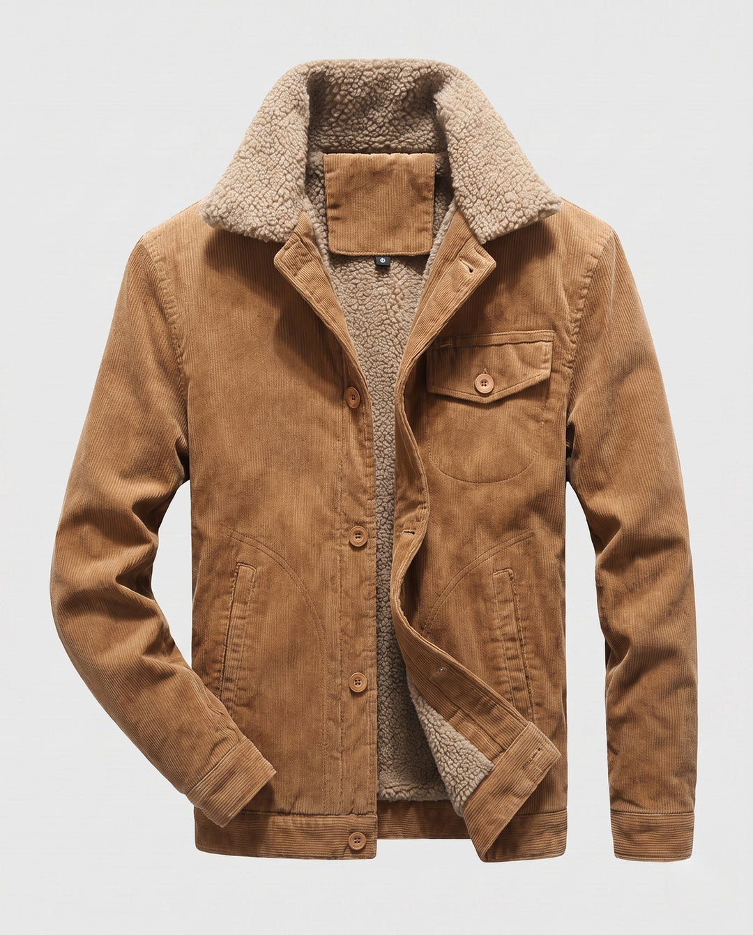Men's cord jacket in trucker style with all-over Sherpa lining and teddy collar Hudson & Parker