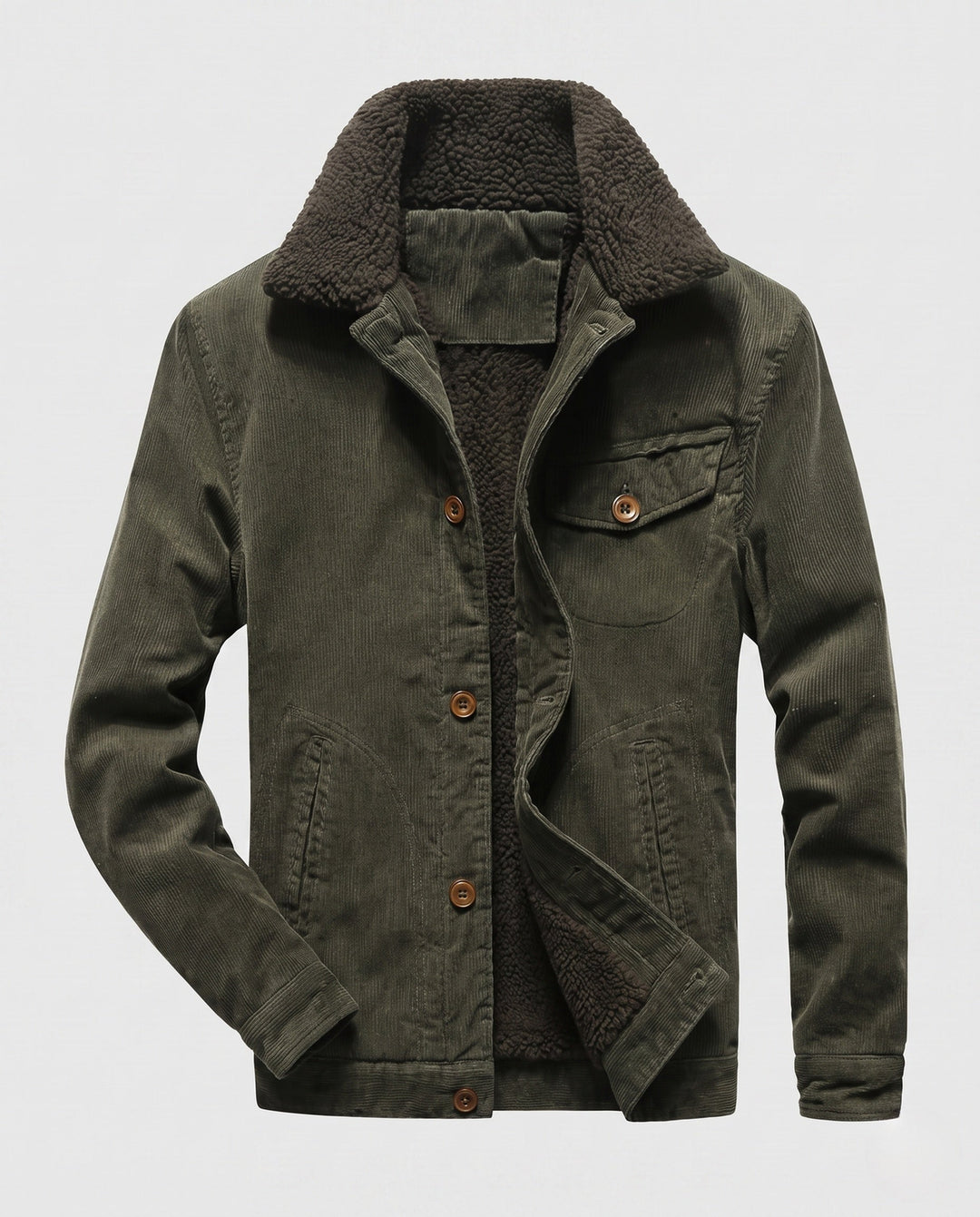 Men's cord jacket in trucker style with all-over Sherpa lining and teddy collar Hudson & Parker