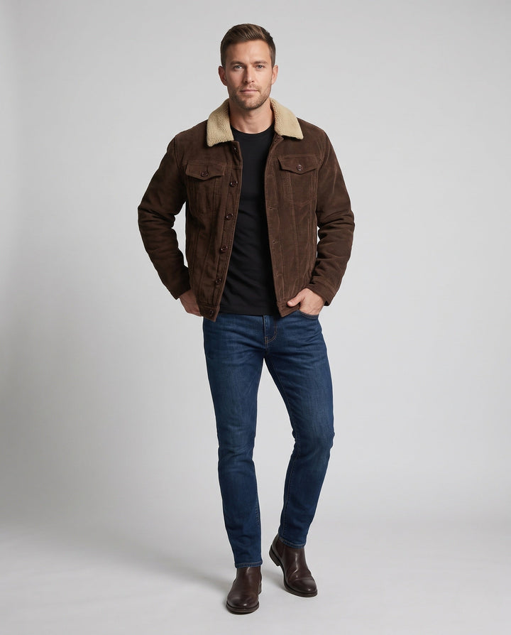 Men's cord jacket with full Sherpa lining and lapel collar Hudson & Parker