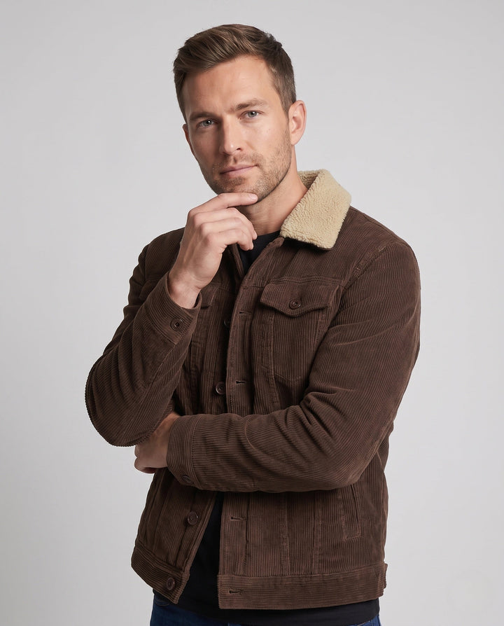 Men's cord jacket with full Sherpa lining and lapel collar Hudson & Parker