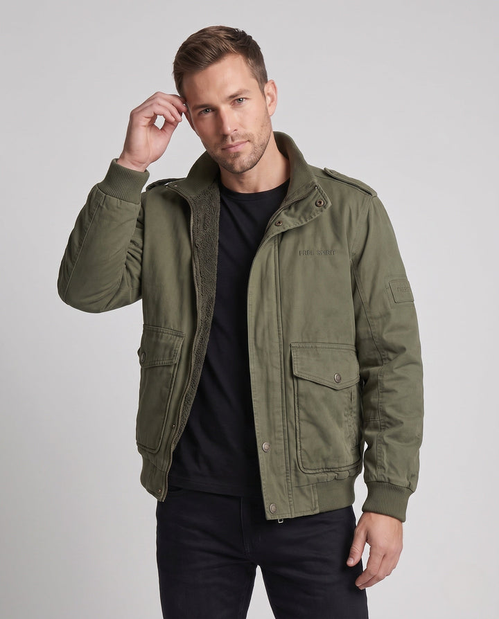Men's field jacket with full teddy lining, stand-up collar and flap pockets Hudson & Parker