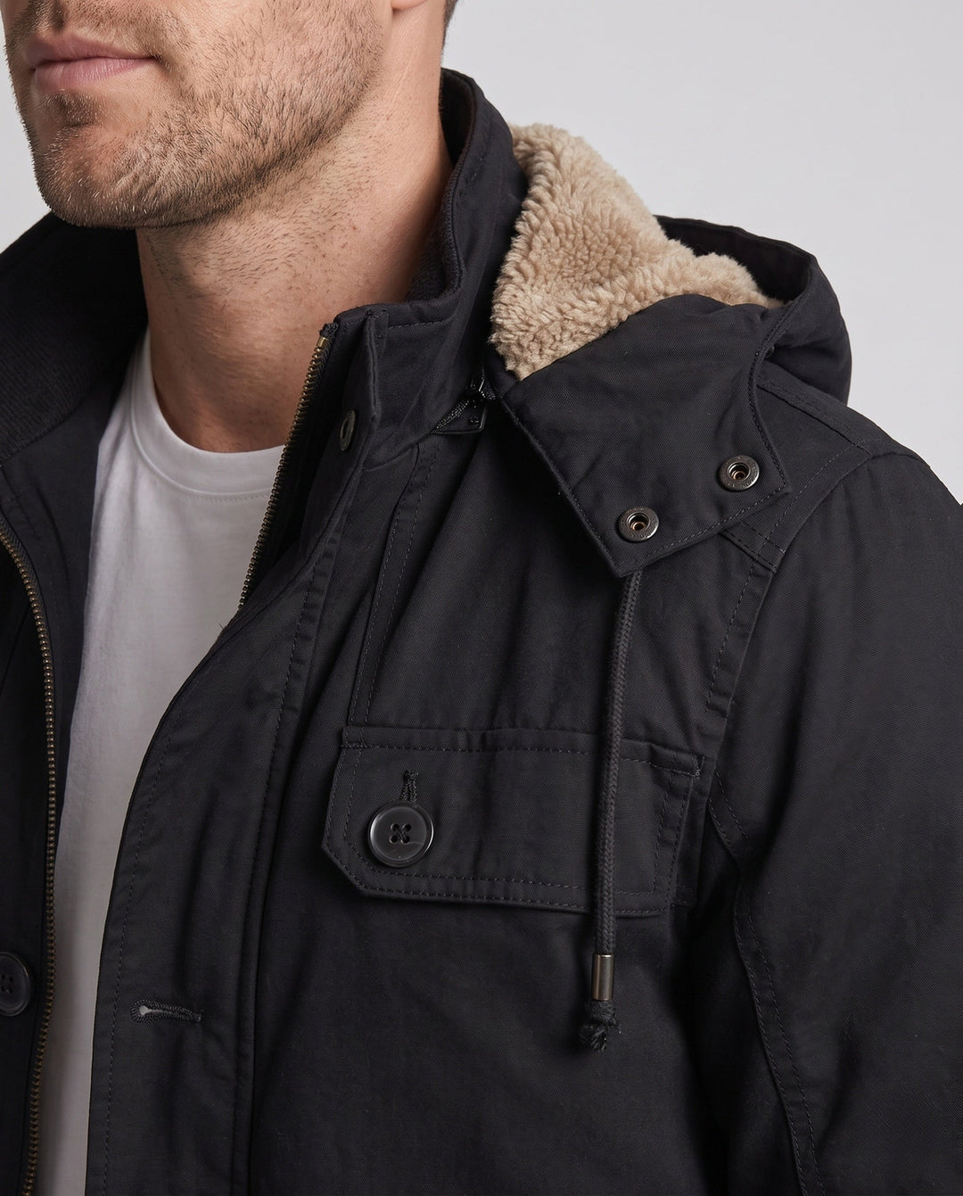 Men's field parka with sherpa-lined hood and multifunctional utility pockets Hudson & Parker