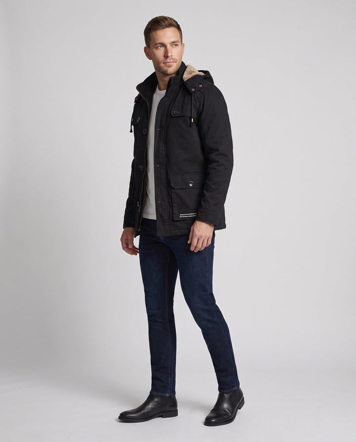 Men's field parka with sherpa-lined hood and multifunctional utility pockets Hudson & Parker