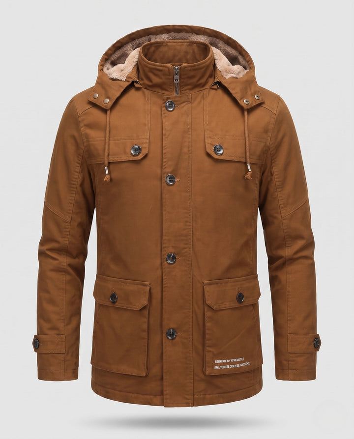 Men's field parka with sherpa-lined hood and multifunctional utility pockets Hudson & Parker