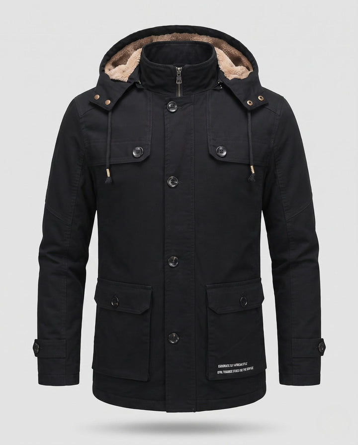 Men's field parka with sherpa-lined hood and multifunctional utility pockets Hudson & Parker