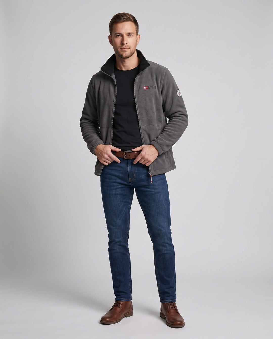 Men's fleece jacket with all-over teddy lining, high collar and zip pockets Hudson & Parker