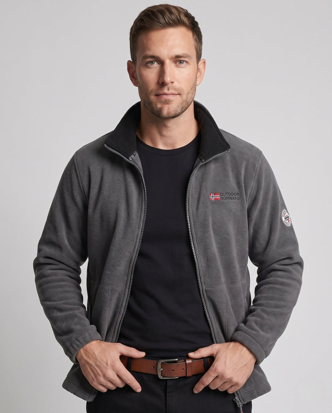 Men's fleece jacket with all-over teddy lining, high collar and zip pockets Hudson & Parker
