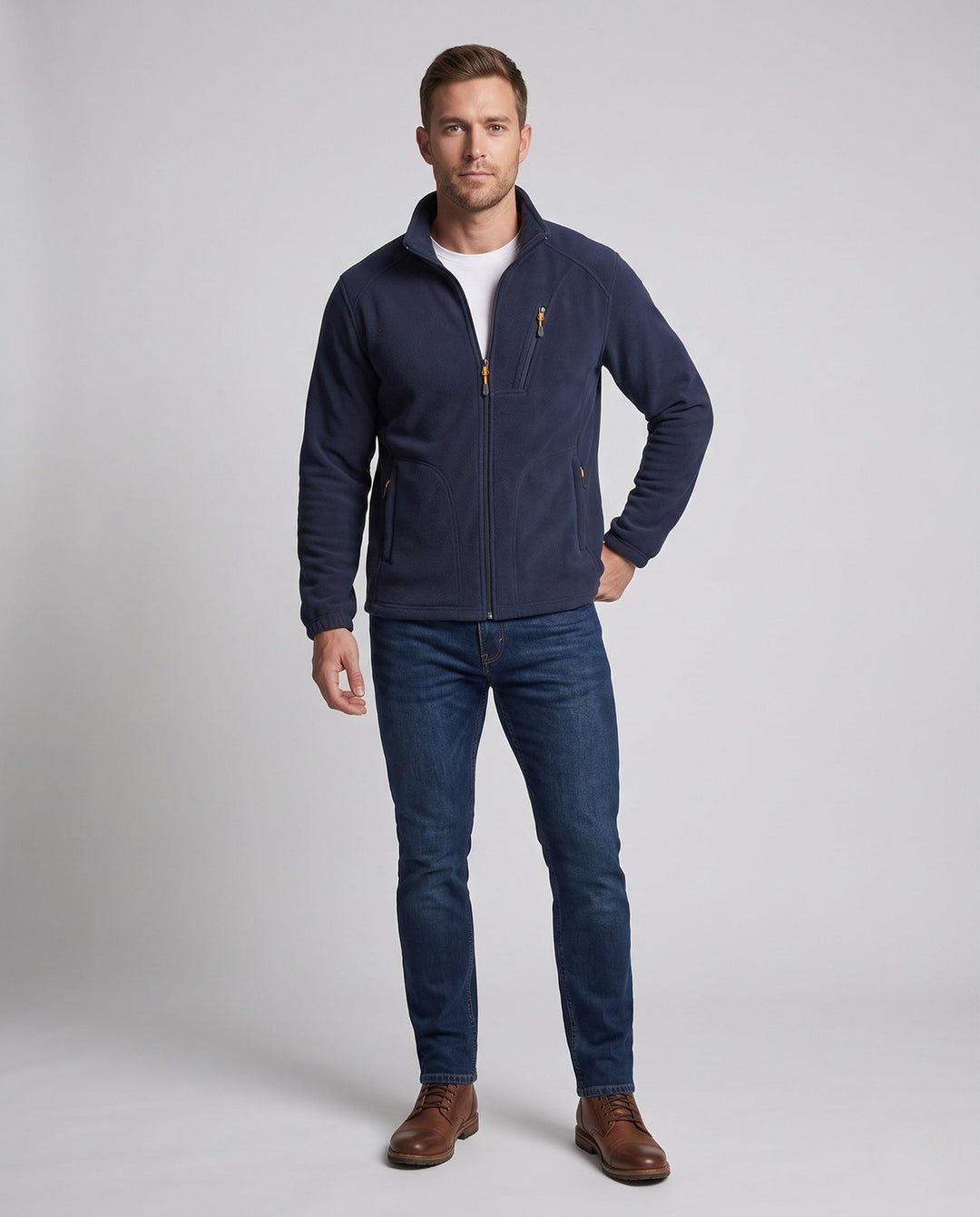 Men's fleece jacket with warming inner lining, stand-up collar and zip pockets Hudson & Parker