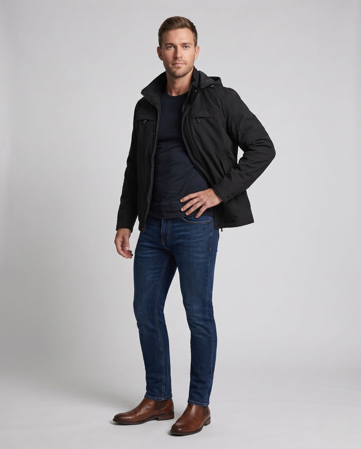 Men's functional hooded jacket in field style with hidden zip pocket and adjustable velcro cuffs Hudson & Parker