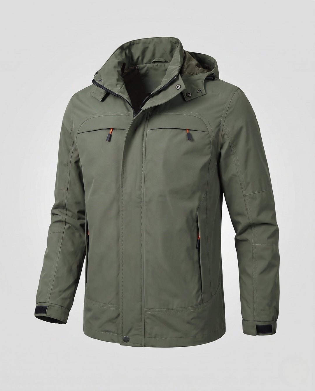 Men's functional hooded jacket in field style with hidden zip pocket and adjustable velcro cuffs Hudson & Parker