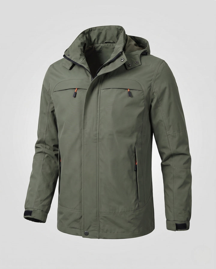 Men's functional hooded jacket in field style with hidden zip pocket and adjustable velcro cuffs Hudson & Parker
