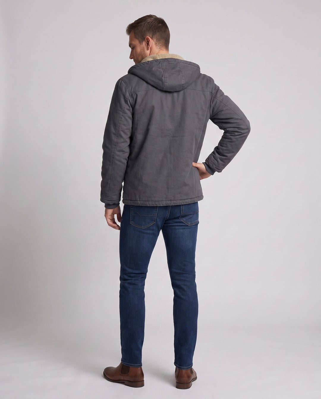Men's Lined Canvas Hoodie with Full Sherpa Lining and Drawstring Hudson & Parker