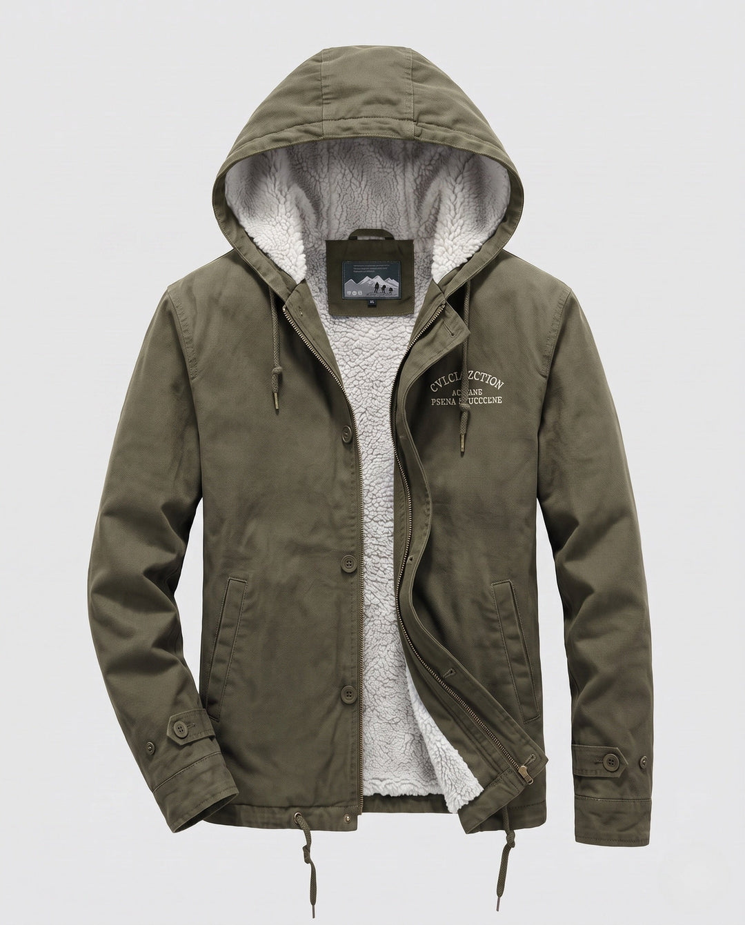 Men's Lined Canvas Hoodie with Full Sherpa Lining and Drawstring Hudson & Parker