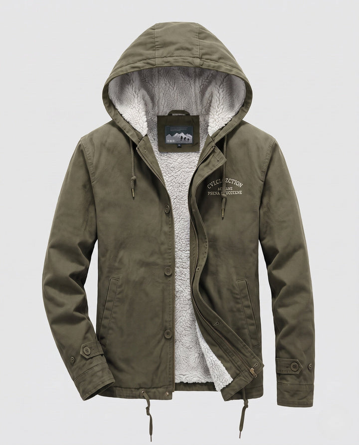Men's Lined Canvas Hoodie with Full Sherpa Lining and Drawstring Hudson & Parker