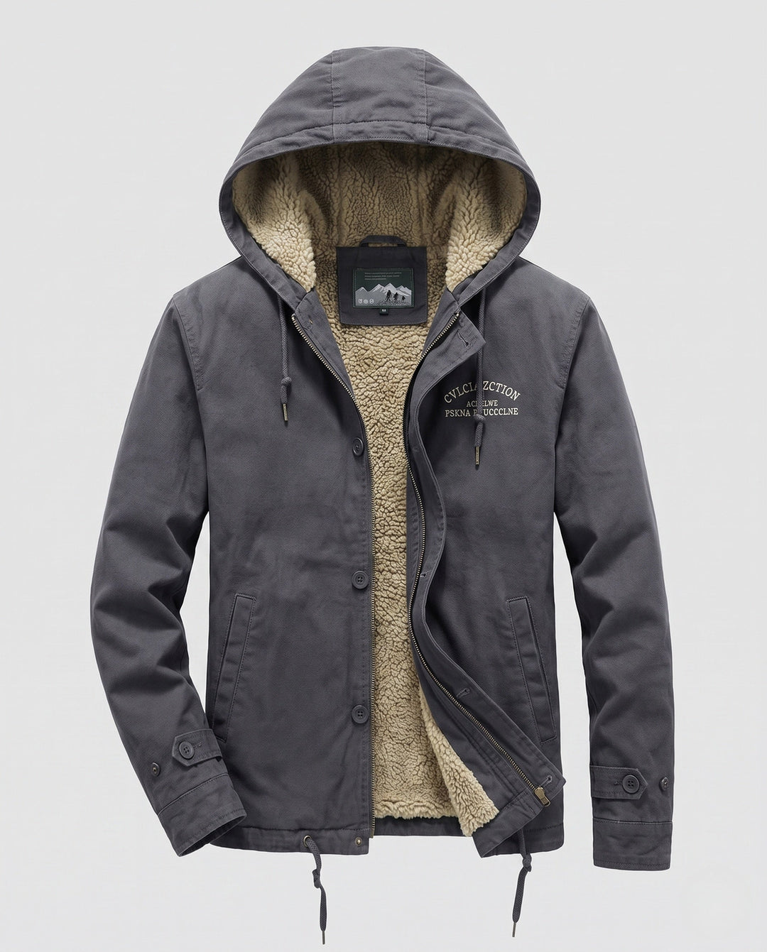 Men's Lined Canvas Hoodie with Full Sherpa Lining and Drawstring Hudson & Parker