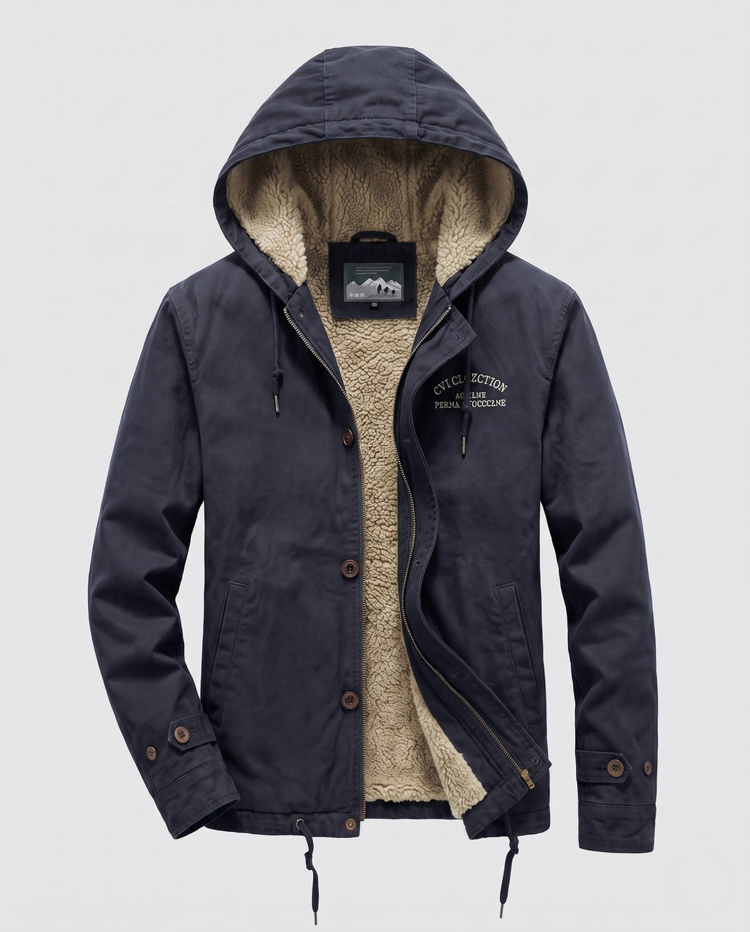 Men's Lined Canvas Hoodie with Full Sherpa Lining and Drawstring Hudson & Parker