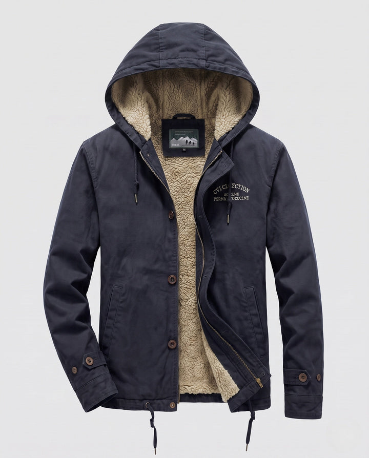 Men's Lined Canvas Hoodie with Full Sherpa Lining and Drawstring Hudson & Parker