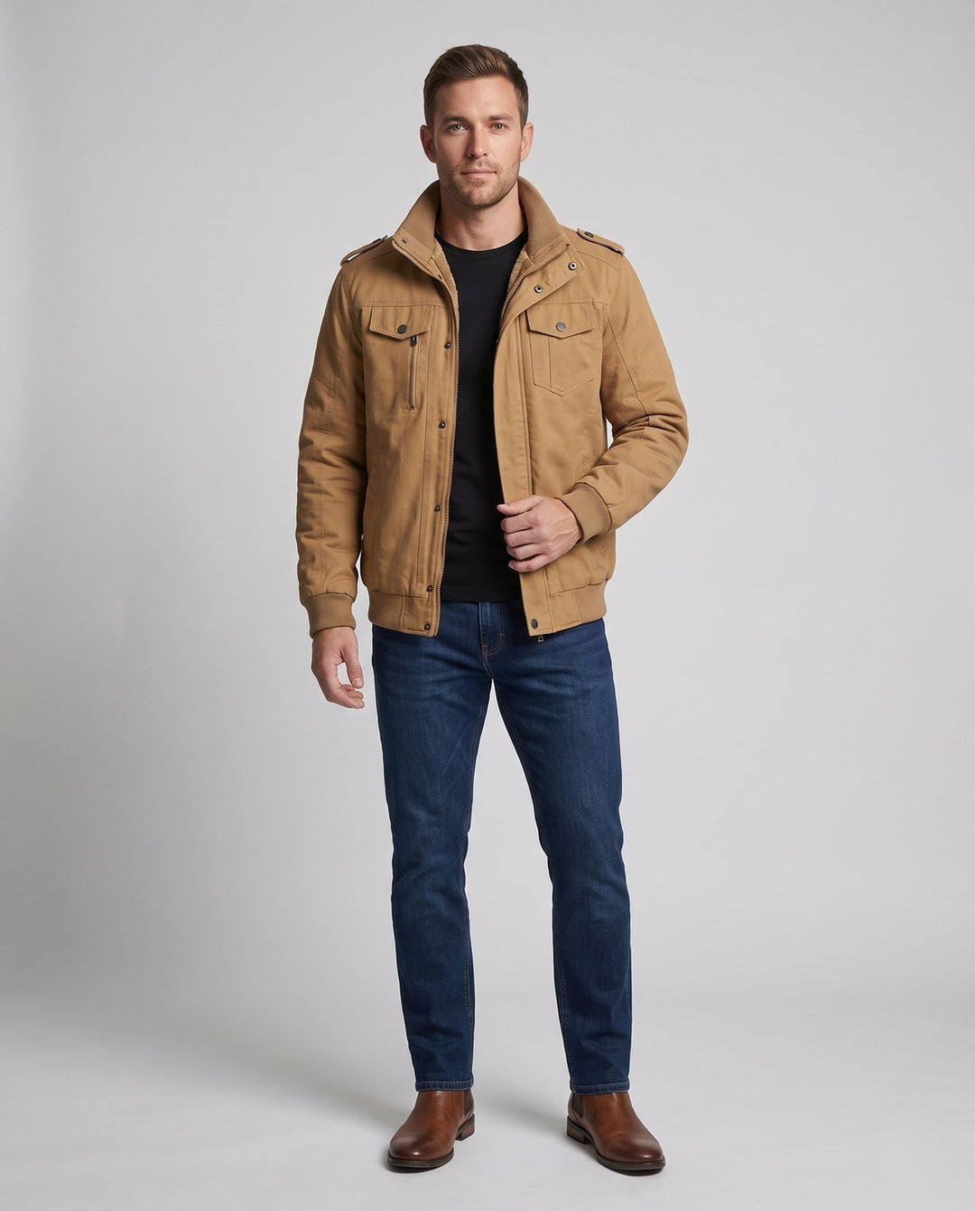 Men's Padded Field Jacket in Pilot Style with Sherpa Lining and Stand-Up Collar Hudson & Parker