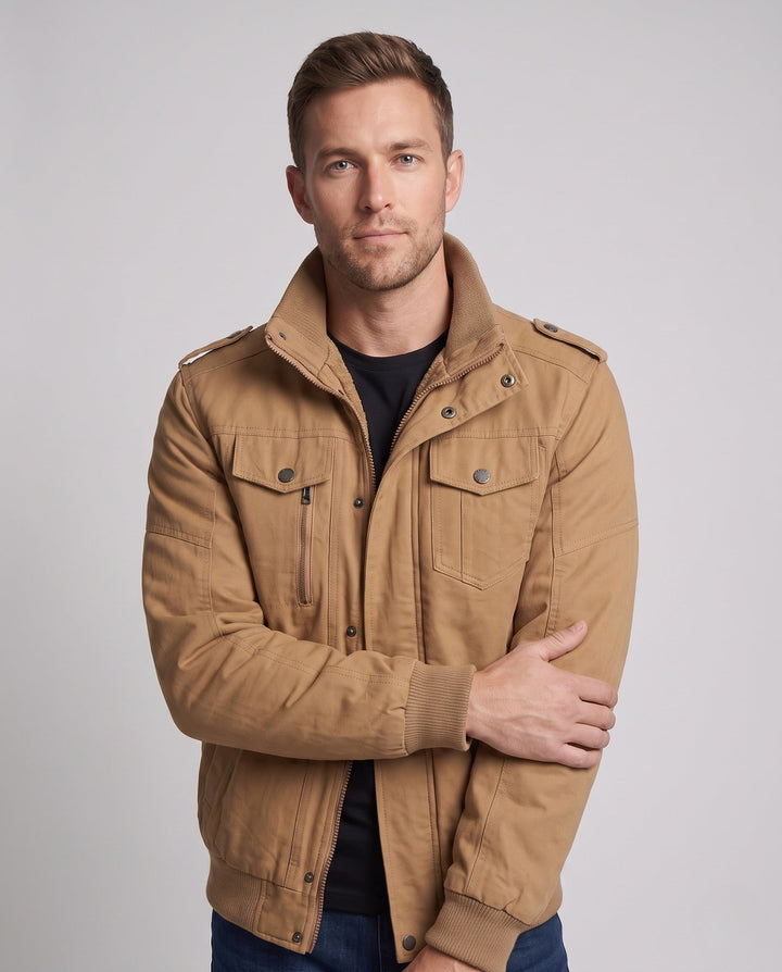 Men's Padded Field Jacket in Pilot Style with Sherpa Lining and Stand-Up Collar Hudson & Parker