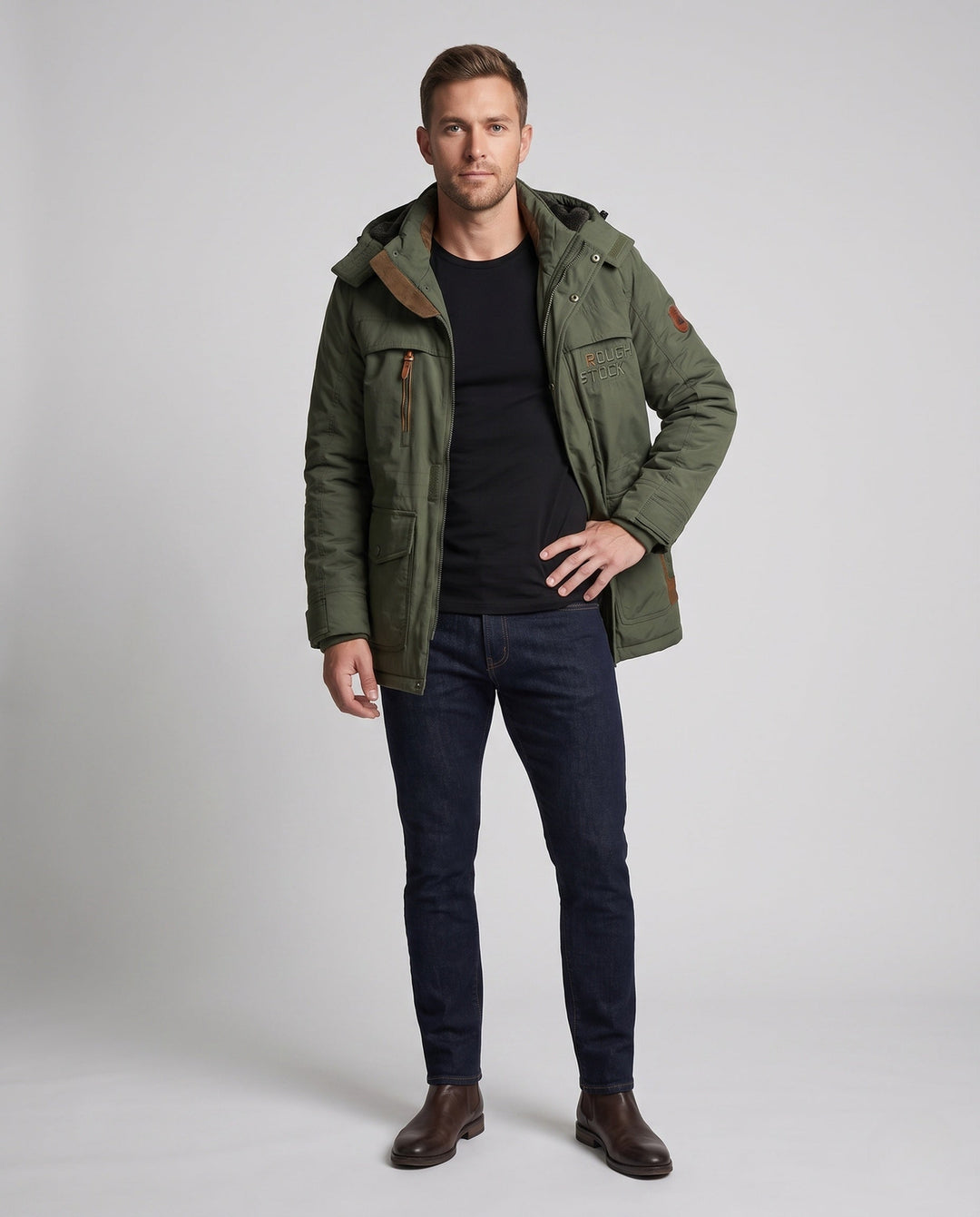 Men's padded canvas field parka with hood, thermo insulation and multifunctional pockets Hudson & Parker