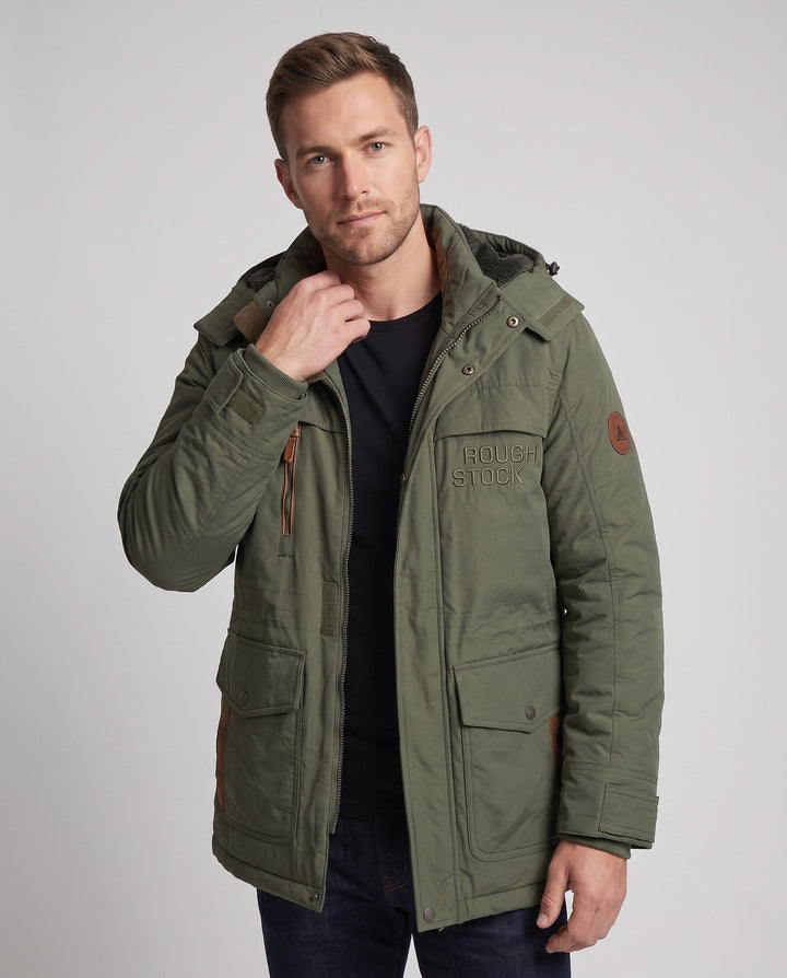 Men's padded canvas field parka with hood, thermo insulation and multifunctional pockets Hudson & Parker