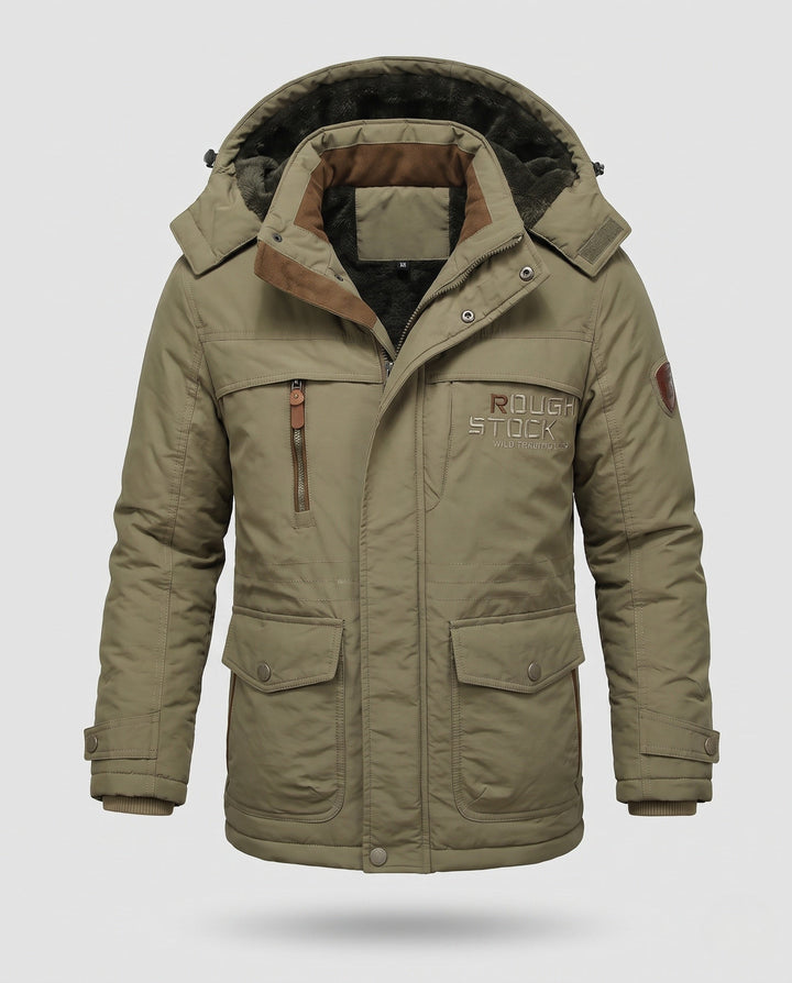Men's padded canvas field parka with hood, thermo insulation and multifunctional pockets Hudson & Parker