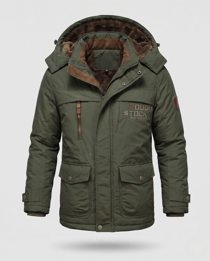 Men's padded canvas field parka with hood, thermo insulation and multifunctional pockets Hudson & Parker