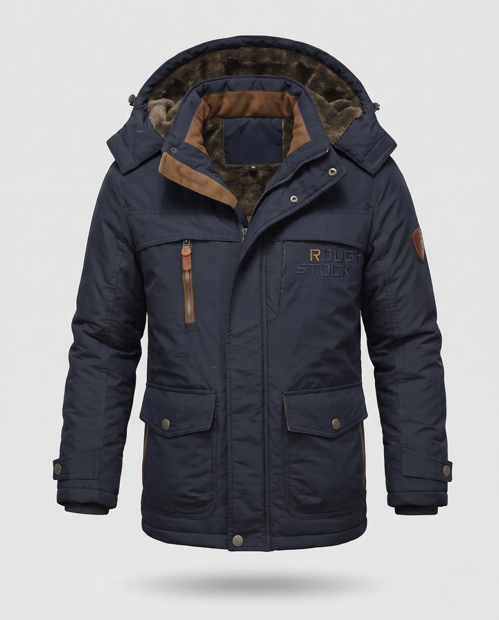 Men's padded canvas field parka with hood, thermo insulation and multifunctional pockets Hudson & Parker