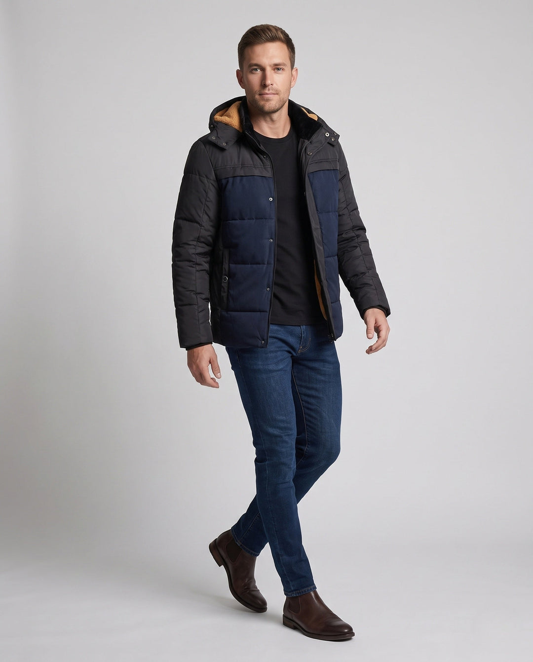 Men's quilted parka with teddy lining and mottled front Hudson & Parker