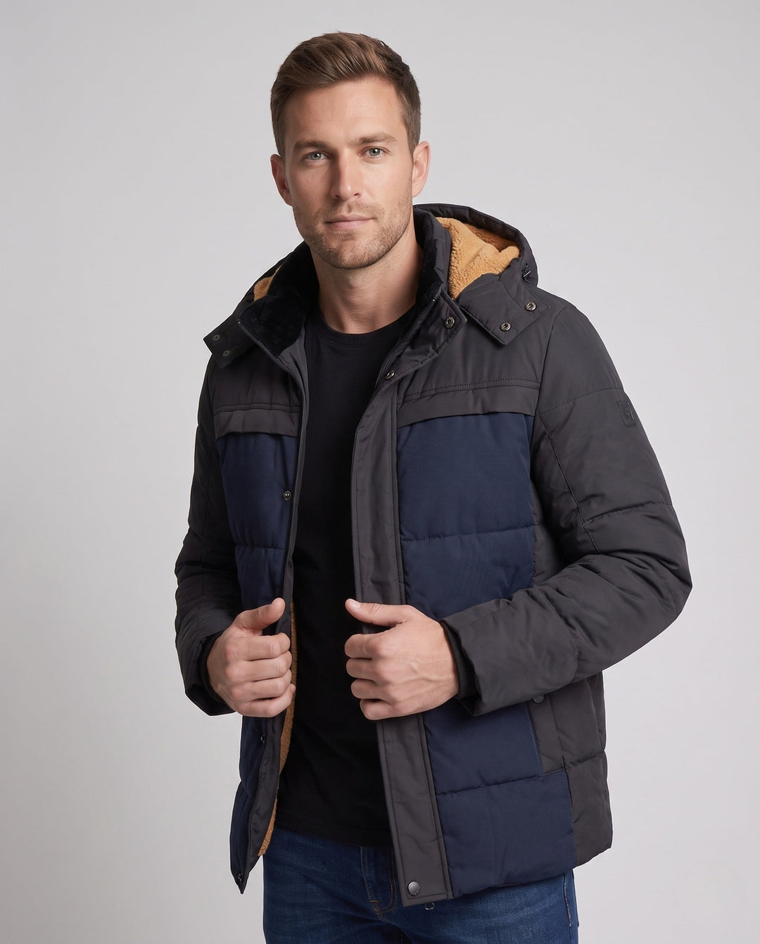Men's quilted parka with teddy lining and mottled front Hudson & Parker