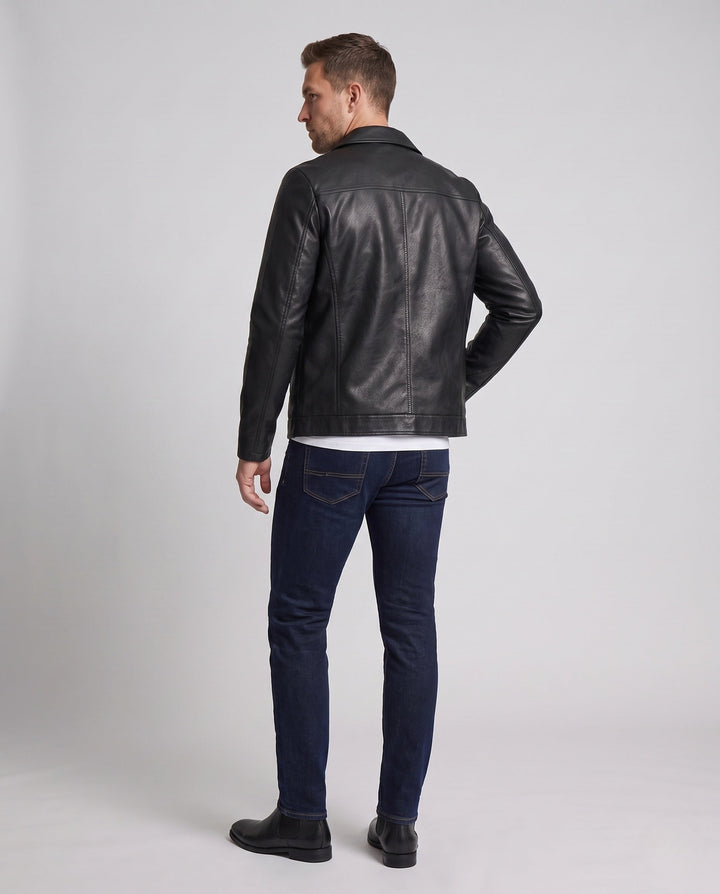 Men Smooth Leather Look Blouson with Full Teddy Lining and Concealed Zipper Hudson & Parker