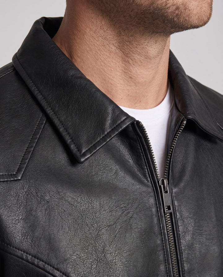Men Smooth Leather Look Blouson with Full Teddy Lining and Concealed Zipper Hudson & Parker