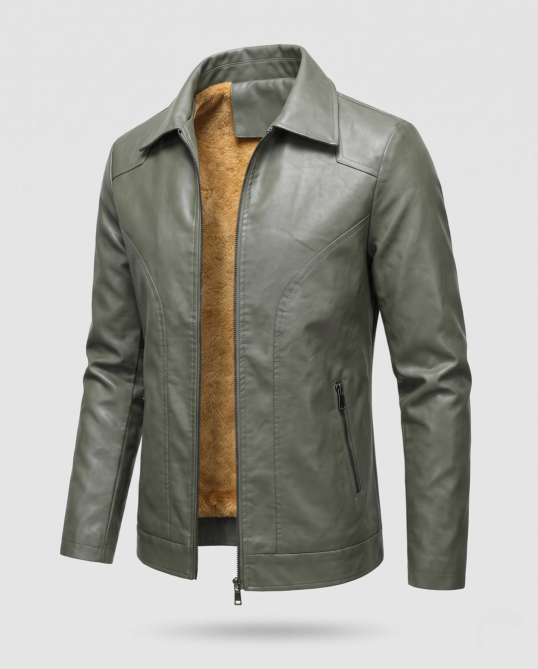 Men Smooth Leather Look Blouson with Full Teddy Lining and Concealed Zipper Hudson & Parker