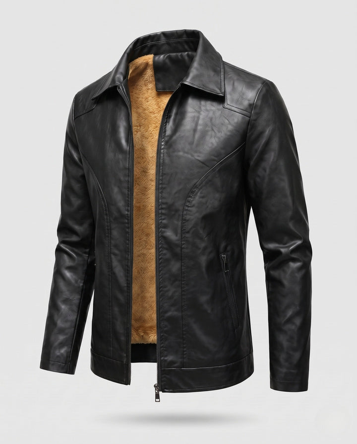 Men Smooth Leather Look Blouson with Full Teddy Lining and Concealed Zipper Hudson & Parker