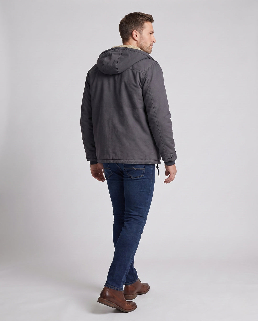 Men's Hooded Canvas Jacket with Full Teddy Lining and Adjustable Hem Hudson & Parker