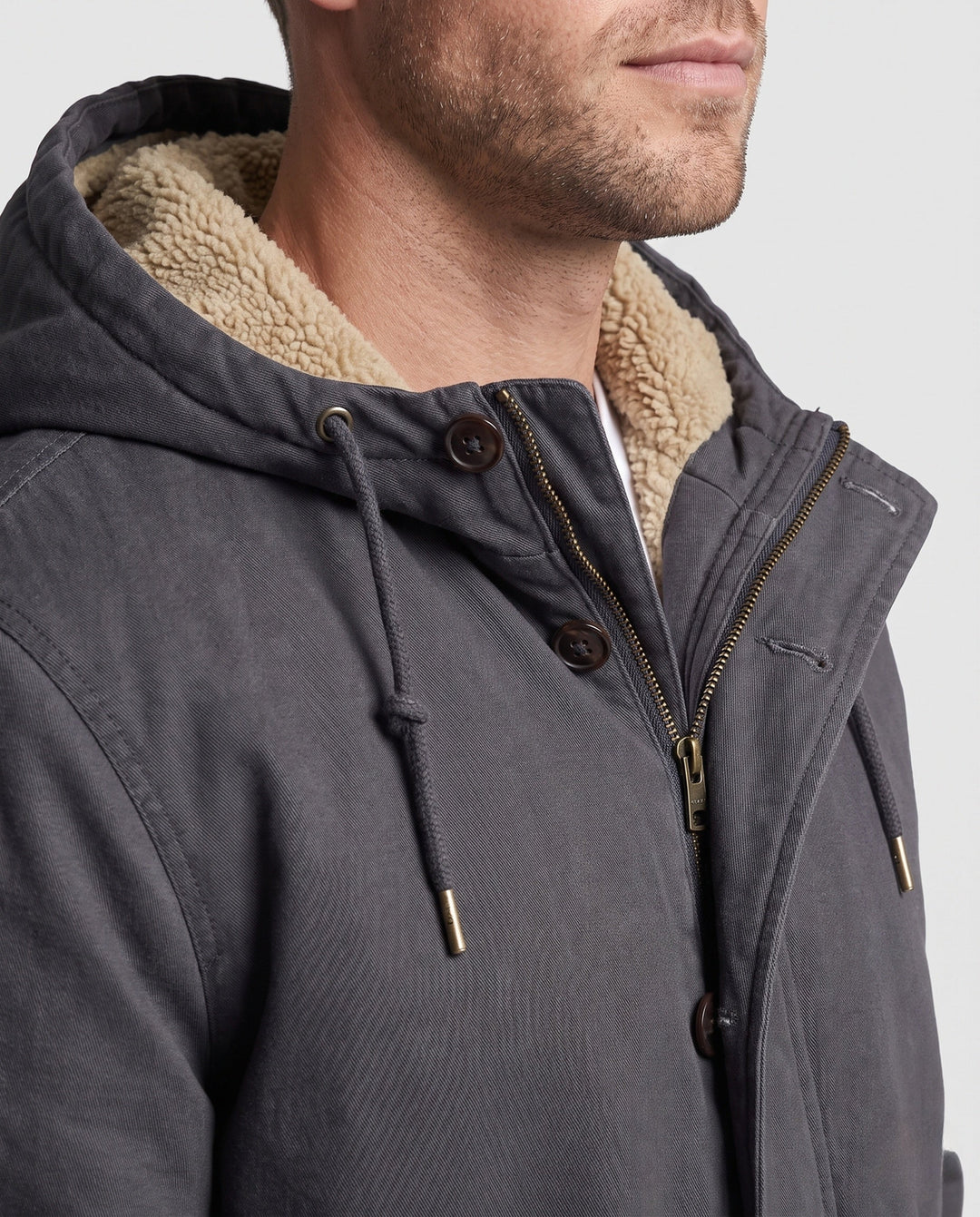 Men's Hooded Canvas Jacket with Full Teddy Lining and Adjustable Hem Hudson & Parker