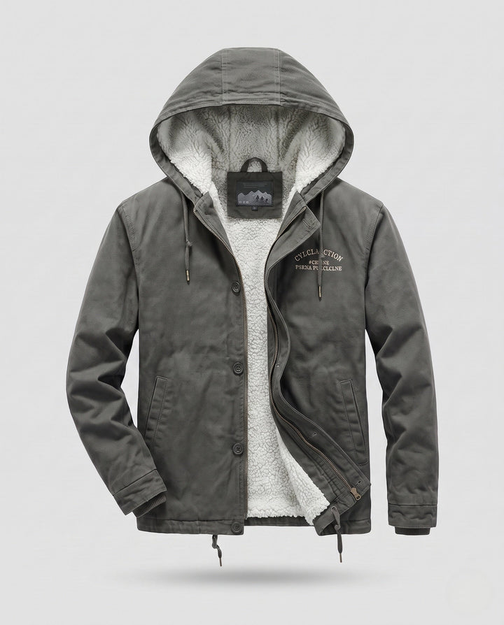 Men's Hooded Canvas Jacket with Full Teddy Lining and Adjustable Hem Hudson & Parker