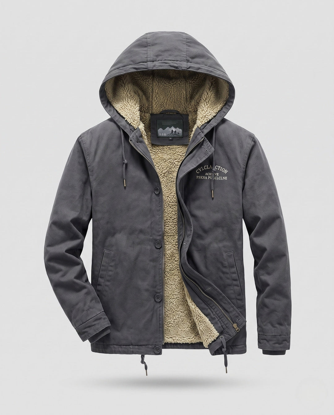 Men's Hooded Canvas Jacket with Full Teddy Lining and Adjustable Hem Hudson & Parker