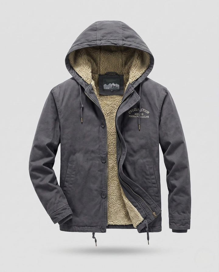 Men's Hooded Canvas Jacket with Full Teddy Lining and Adjustable Hem Hudson & Parker
