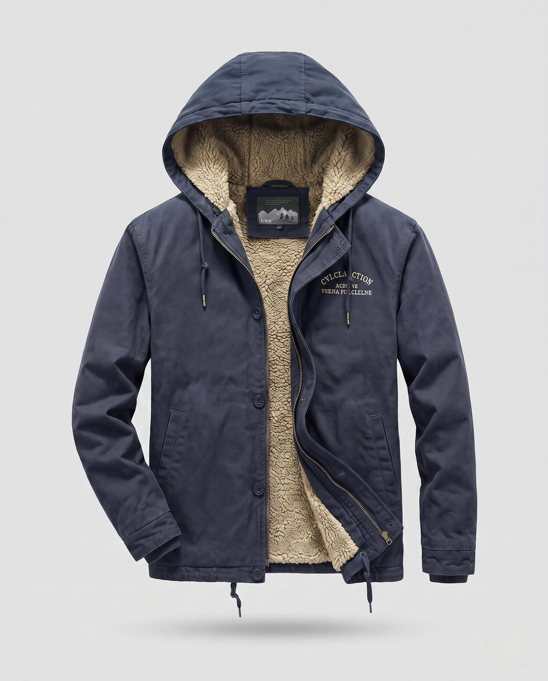 Men's Hooded Canvas Jacket with Full Teddy Lining and Adjustable Hem Hudson & Parker