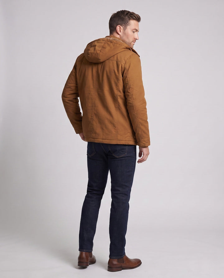 Men's Hooded Field Jacket with Teddy Lining and Multi-Function Pockets Hudson & Parker