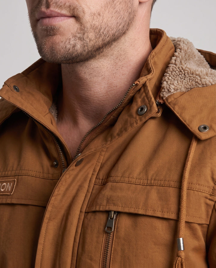Men's Hooded Field Jacket with Teddy Lining and Multi-Function Pockets Hudson & Parker