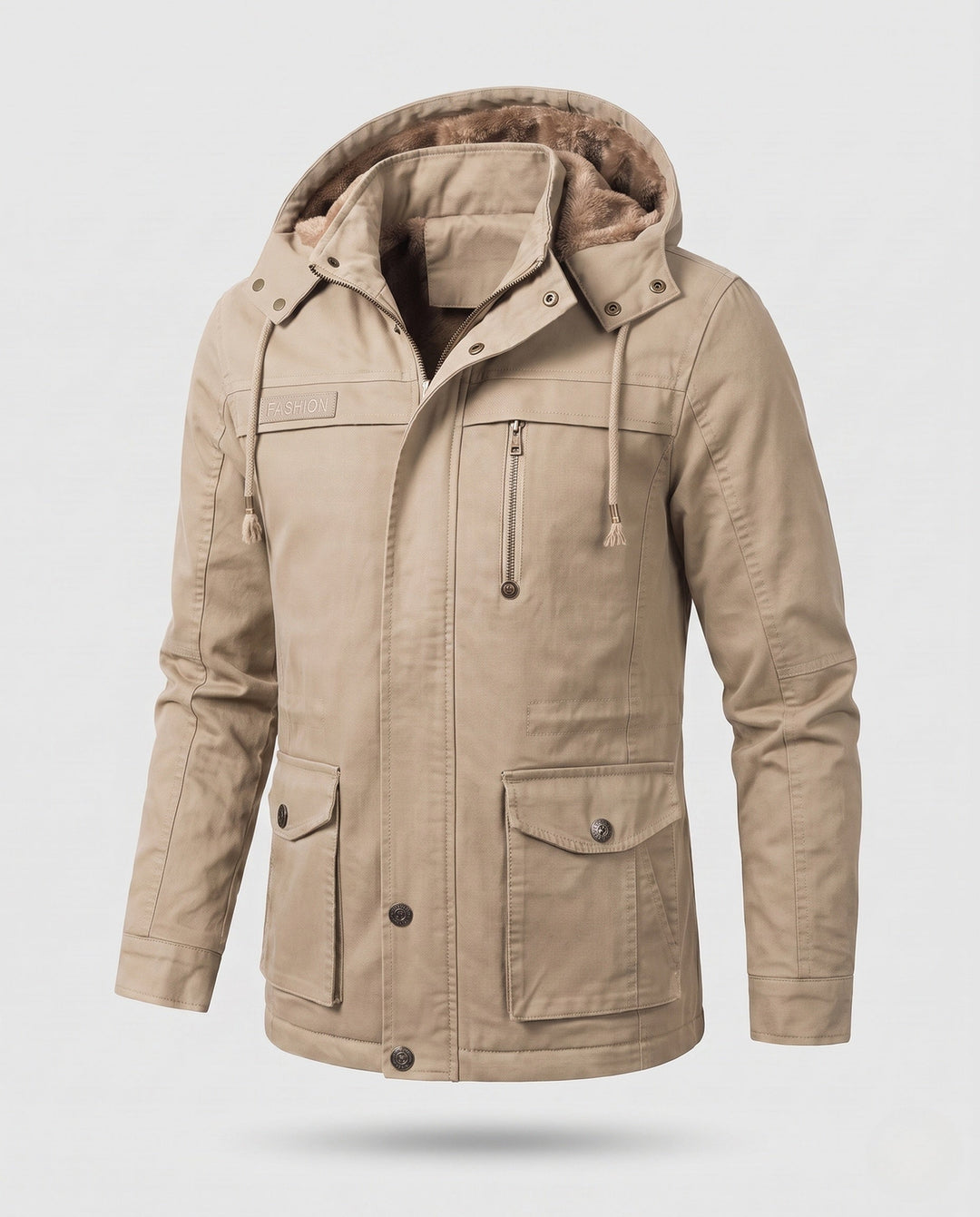 Men's Hooded Field Jacket with Teddy Lining and Multi-Function Pockets Hudson & Parker