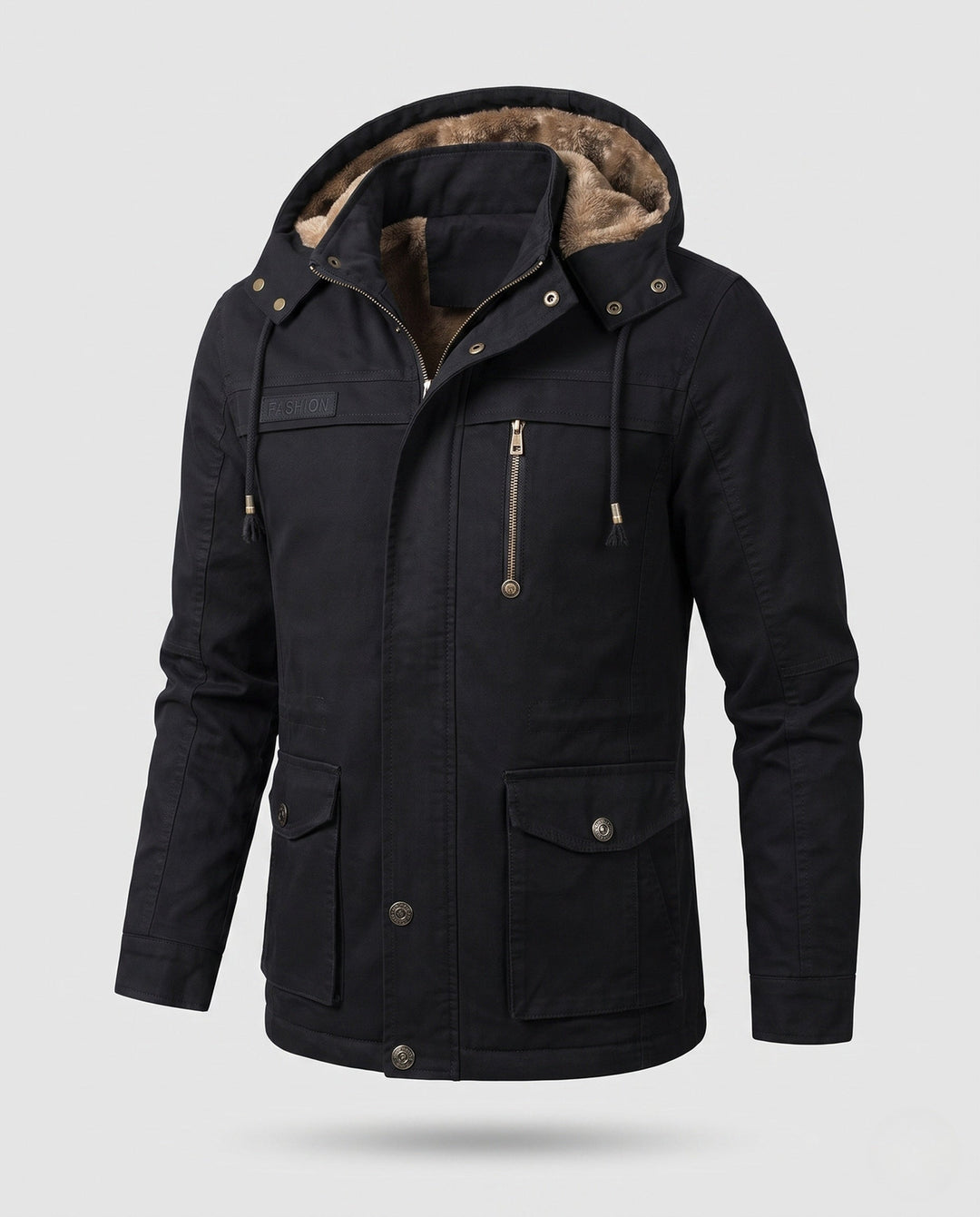 Men's Hooded Field Jacket with Teddy Lining and Multi-Function Pockets Hudson & Parker