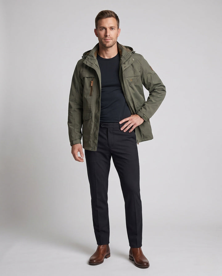 Men's Hooded Field Jacket made of water-repellent canvas with breathable mesh inner lining and multifunction pockets Hudson & Parker